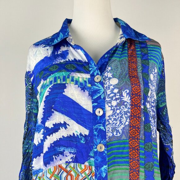 NWOT John Mark Floral Long Sleeve Button-Down Top Blouse Shirt Size L - Picture 3 of 13